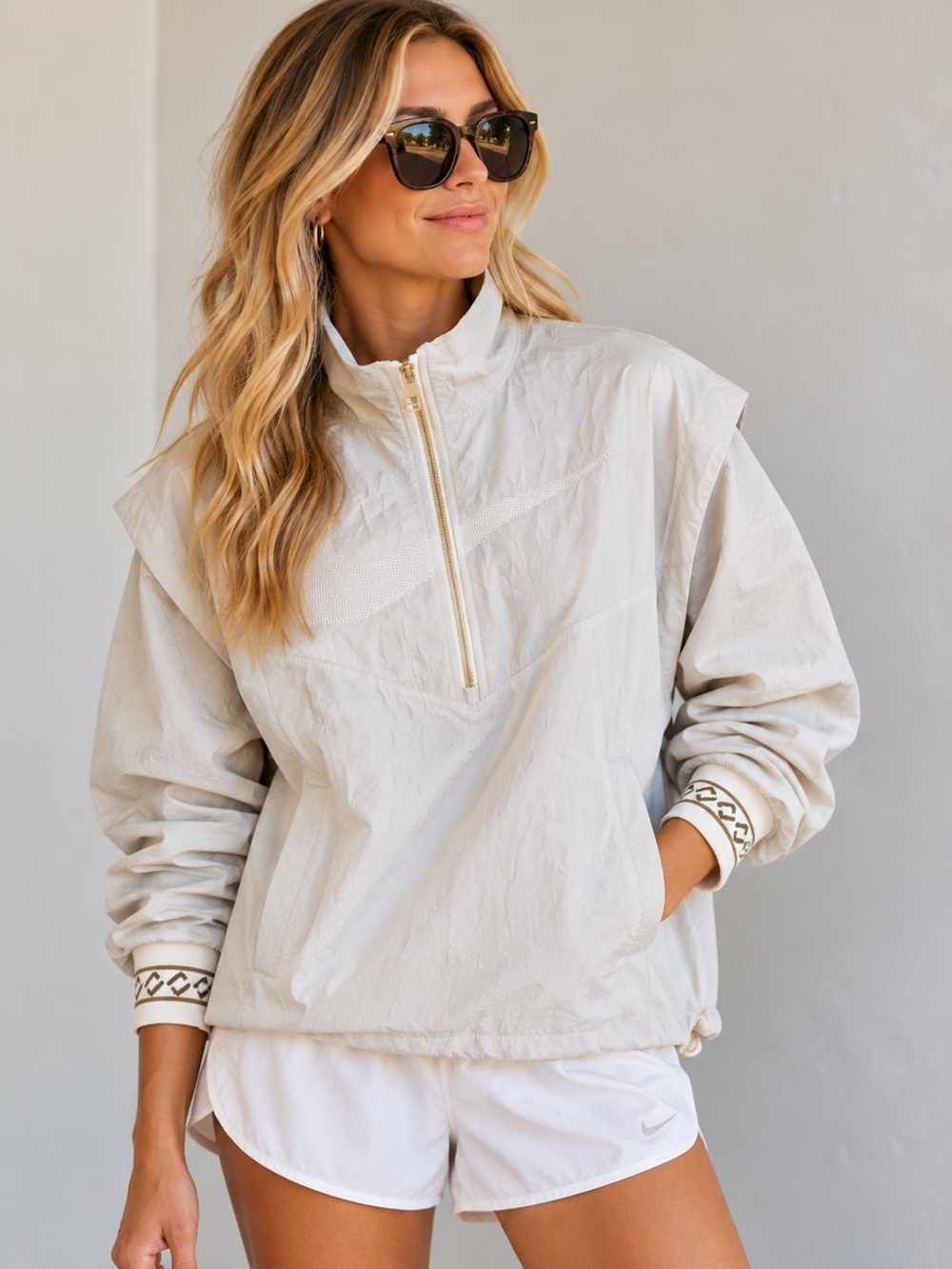 NIKE Creamy Tan Windbreaker Logo Jacket